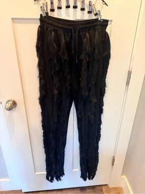 Minaa Monroe NWT Black Fringe Tassel Jogger Pants Medium